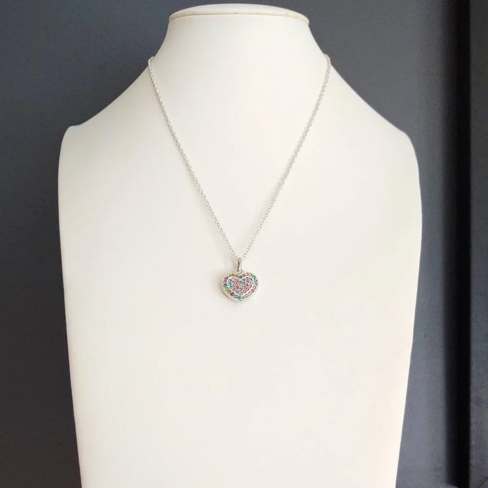 Pastel multi color crystal heart pendant necklace